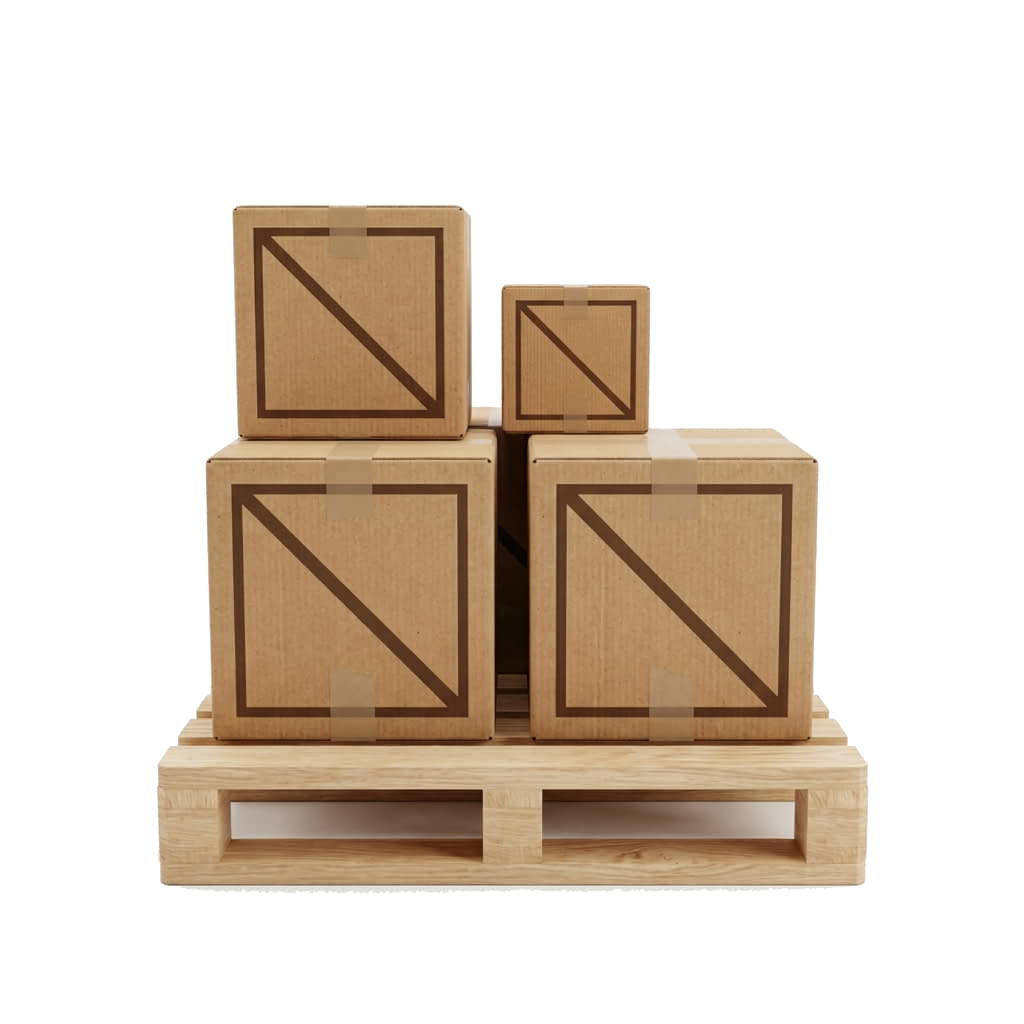 Stacked crates on a wooden pallet